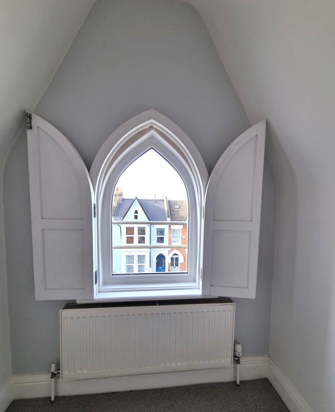 Charming Gothic Arched Window Open View from the Interior